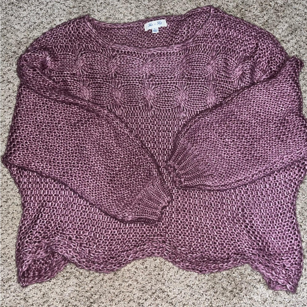 Pink chunky knit balloon sleeve sweater